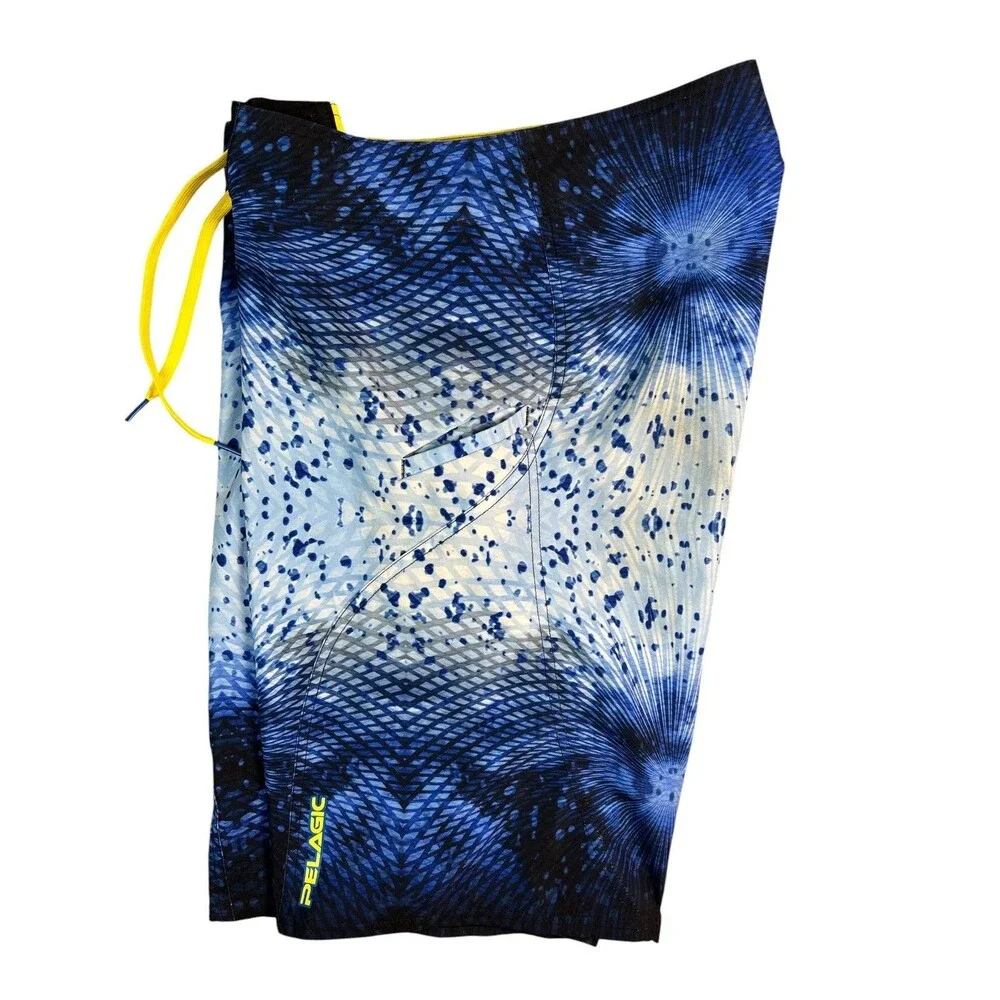 Pelagic Blue Psycho Dorado Stretch Sharkskin Boardshort  Size 32  Swim Trunk